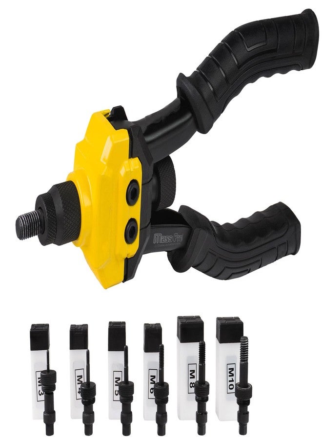 Mass Pro Hand Rivet Nut Setter Tool, 255mm, Heavy Duty Threaded Rivet Nut Set with 6 Interchangeable Mandrels M3/M4/M5/M6/M8/M10 - Image 1